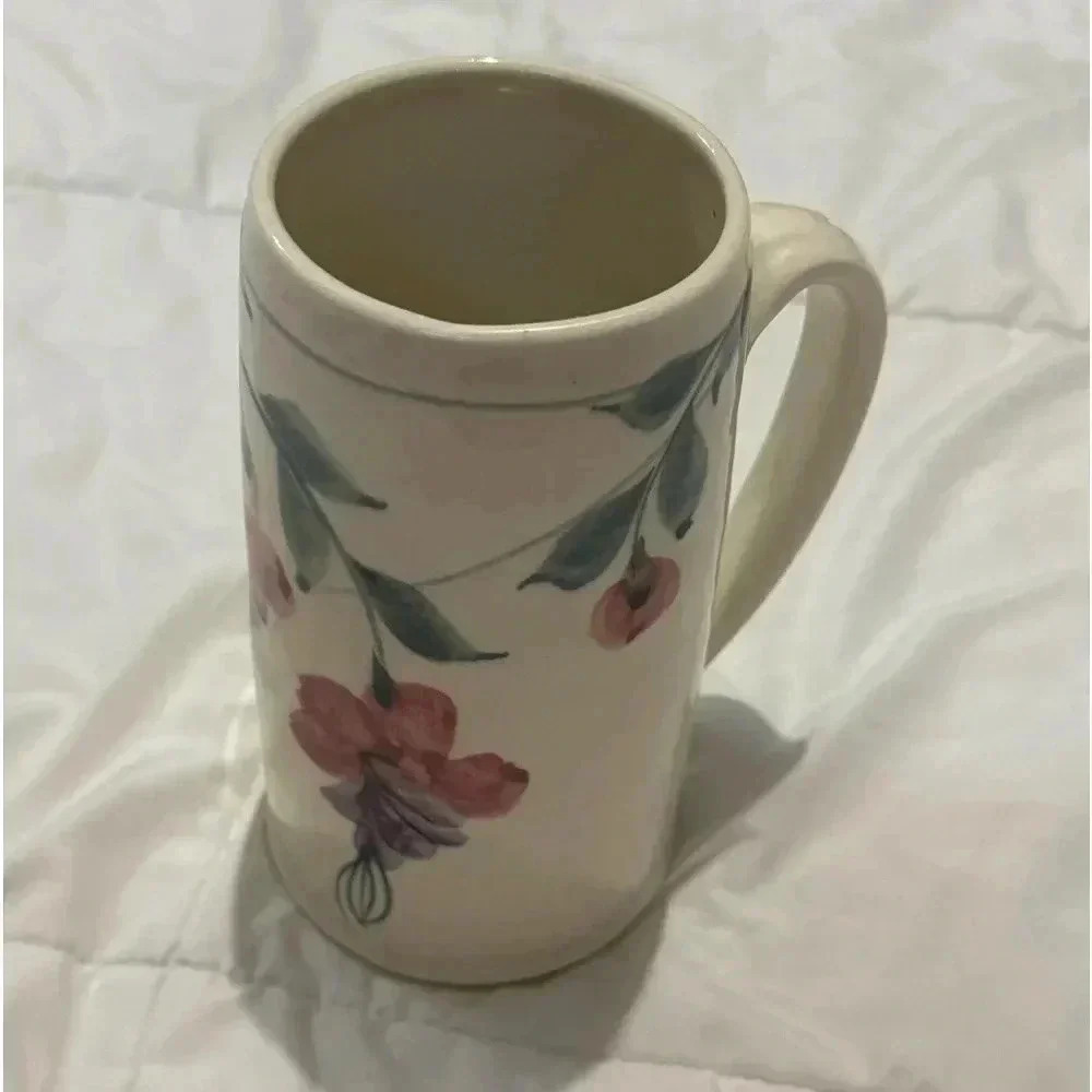Vintage Handmade Cottagecore Floral Flower Vase 7” Tall Large Handle 90s Unique - Picture 9 of 13